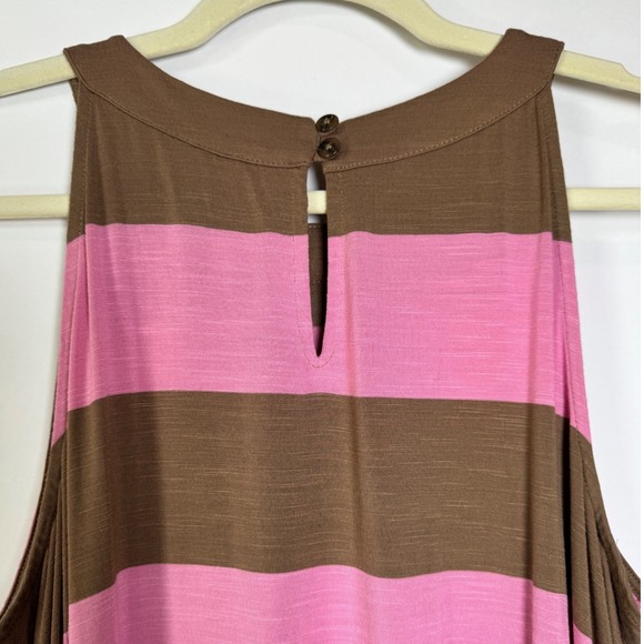 J Jill Womens Tank Top Large Brown Pink Striped‎ Sleeveless Casual - Picture 5 of 8
